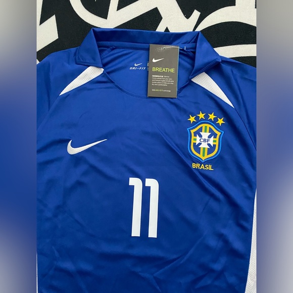 Nike Retro Vintage Soccer away Kit Jersey Brazil World Cup 2002 Ronaldinho #11 - Picture 3 of 5